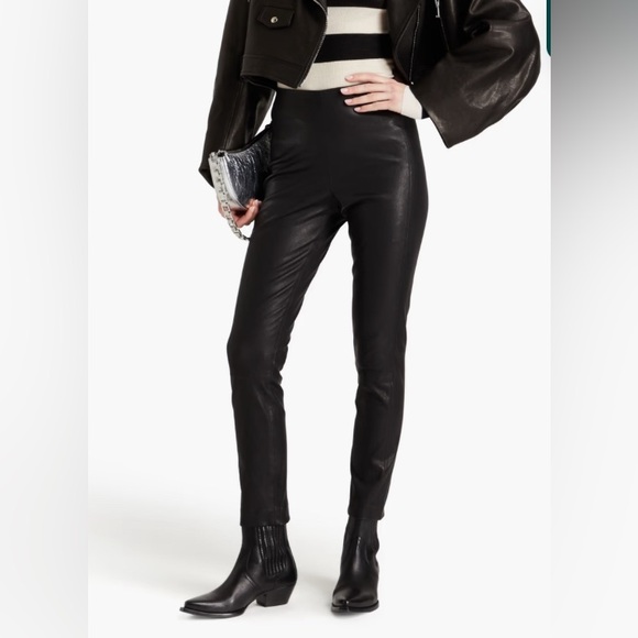 rag & bone BLACK HIGH-RISE LEATHER PANTS-100% LAMBSKIN SKINNY PANTS-LEGGINGS-sz0 - Picture 1 of 3